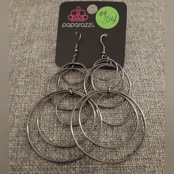 Black Circle HOOP Earrings - Picture 3 of 4